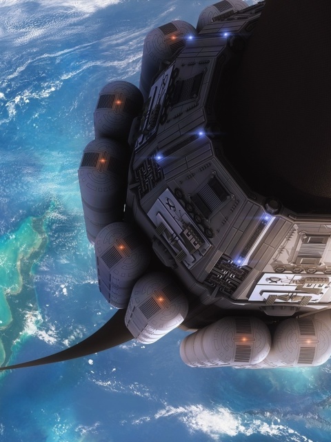 Technological lift to space wallpaper 480x640