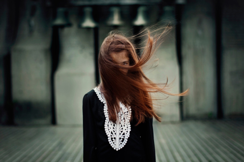 Brunette With Windy Hair wallpaper 480x320