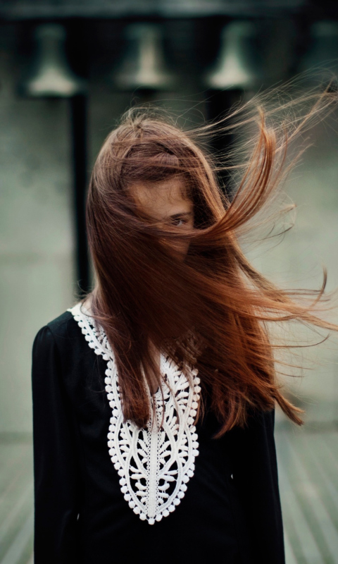 Brunette With Windy Hair wallpaper 480x800