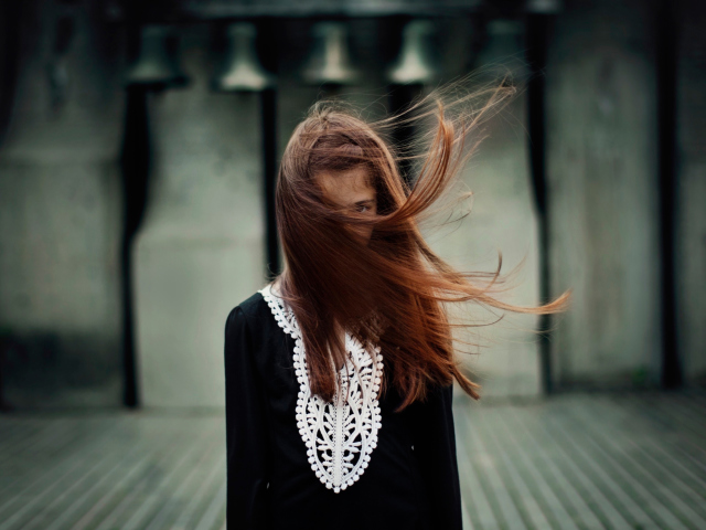 Brunette With Windy Hair wallpaper 640x480
