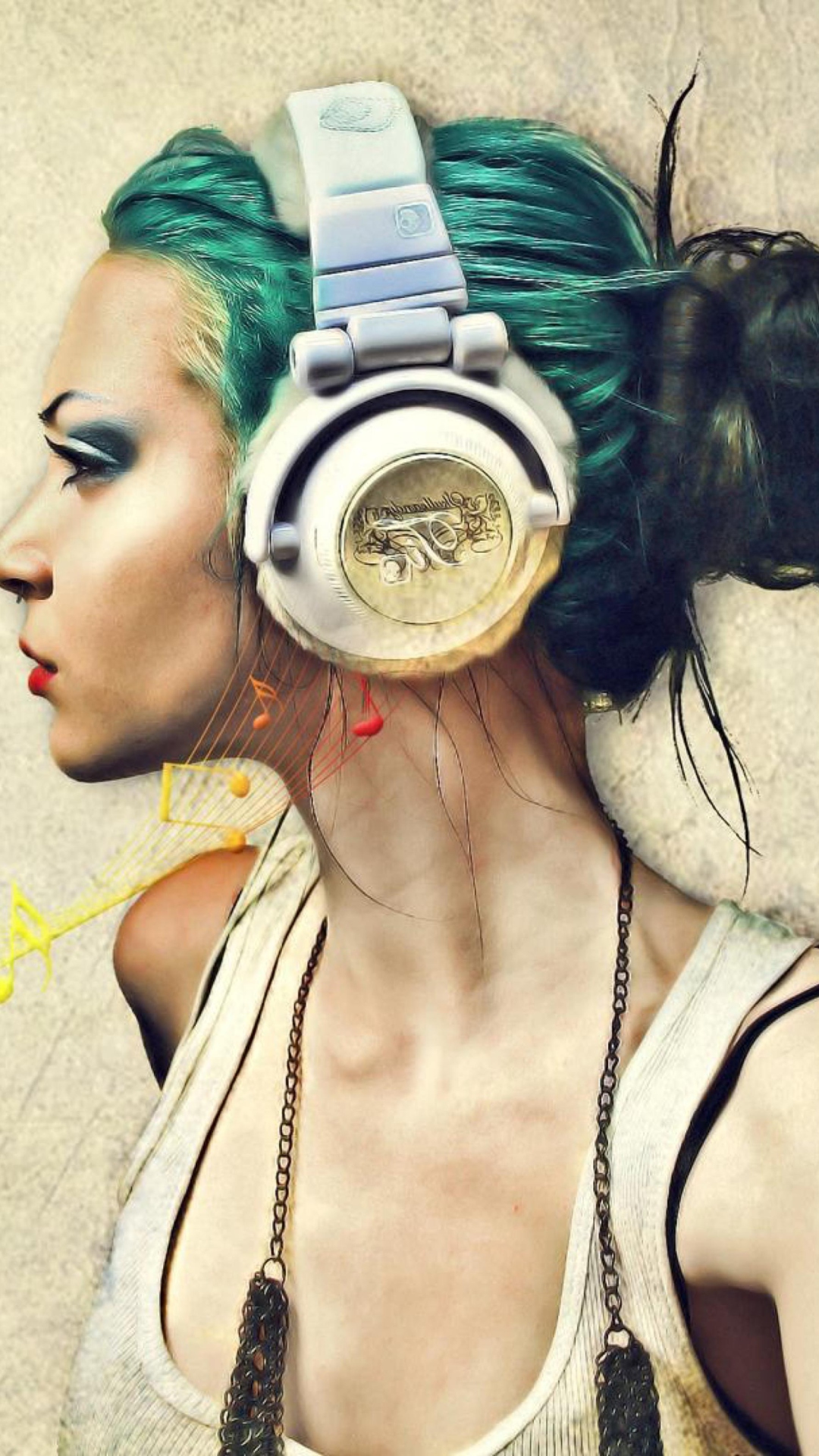 Обои Girl With Headphones Artistic Portrait 1080x1920