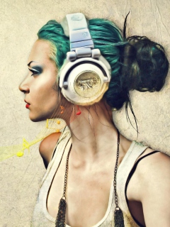 Das Girl With Headphones Artistic Portrait Wallpaper 240x320