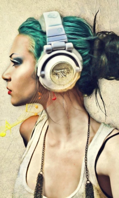 Обои Girl With Headphones Artistic Portrait 240x400