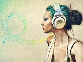 Обои Girl With Headphones Artistic Portrait 320x240