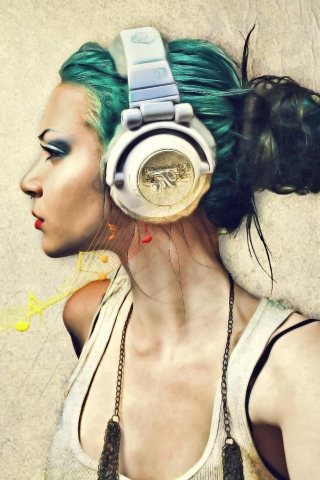 Обои Girl With Headphones Artistic Portrait 320x480