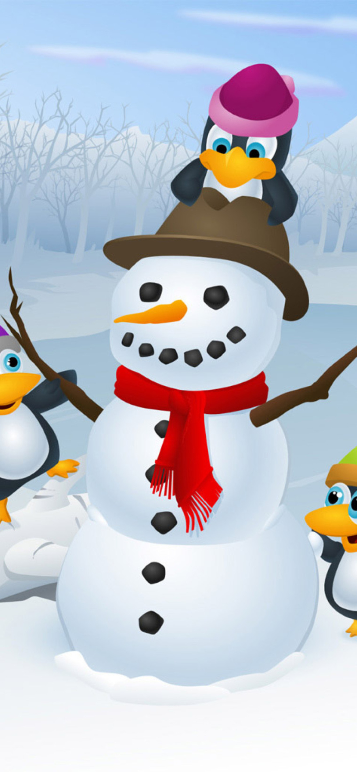 Sfondi Snowman With Penguins 1170x2532