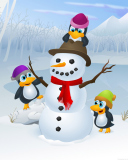 Обои Snowman With Penguins 128x160