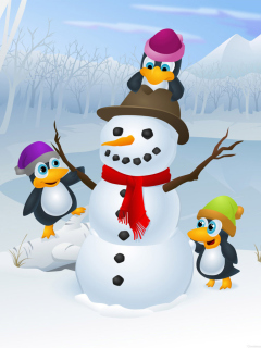 Обои Snowman With Penguins 240x320
