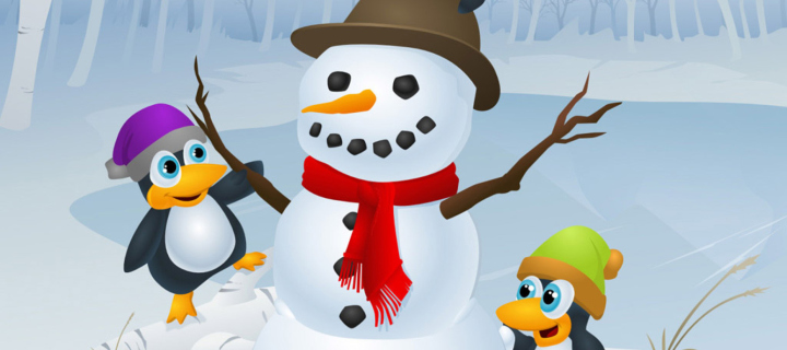 Sfondi Snowman With Penguins 720x320