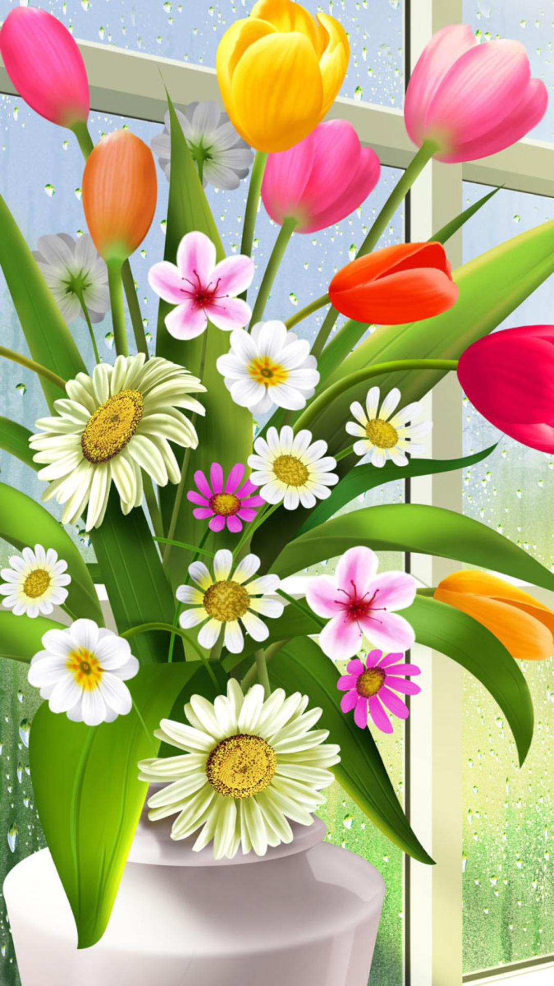 Sfondi Summer Flowers Illustration 1080x1920