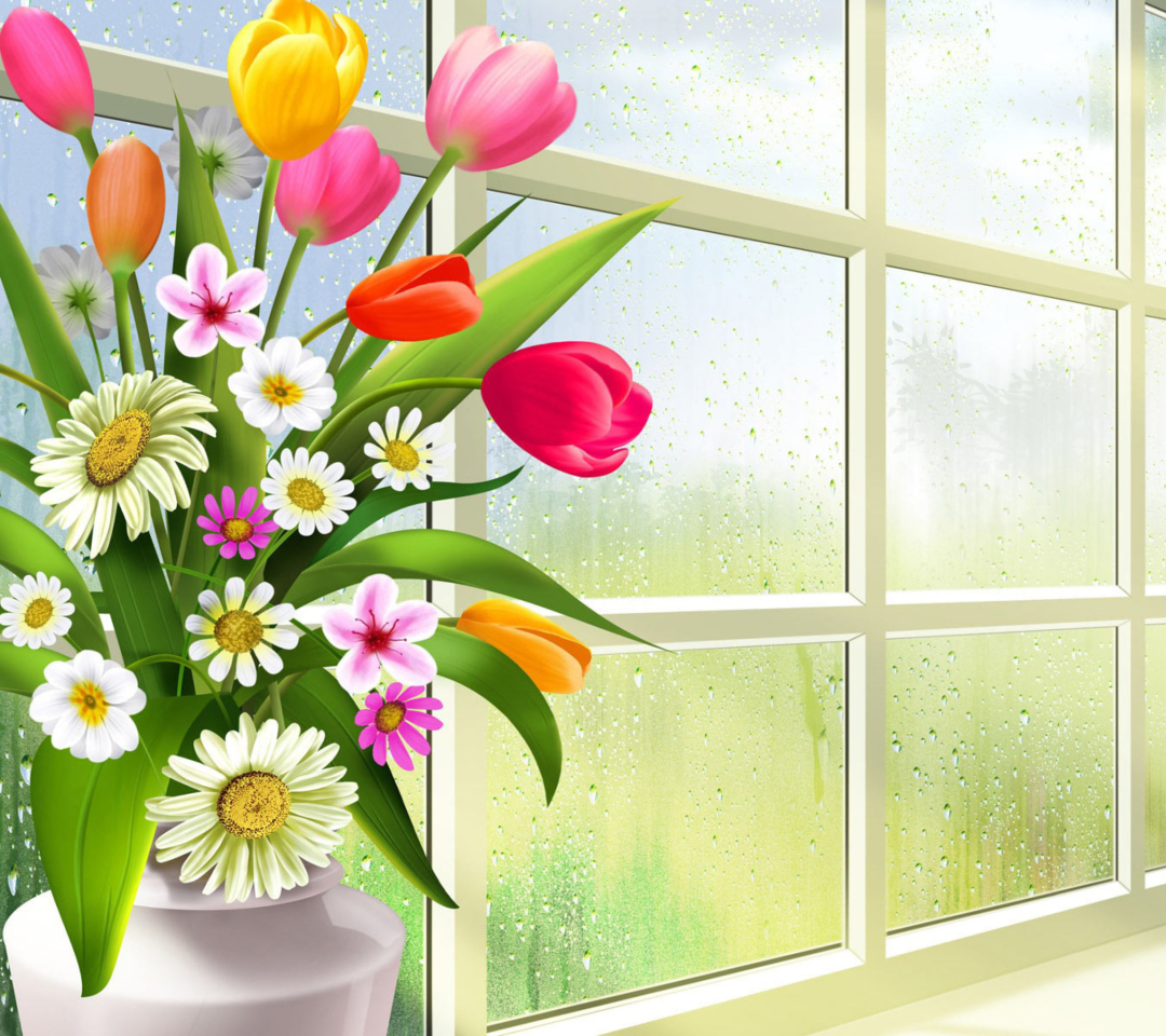 Das Summer Flowers Illustration Wallpaper 1080x960