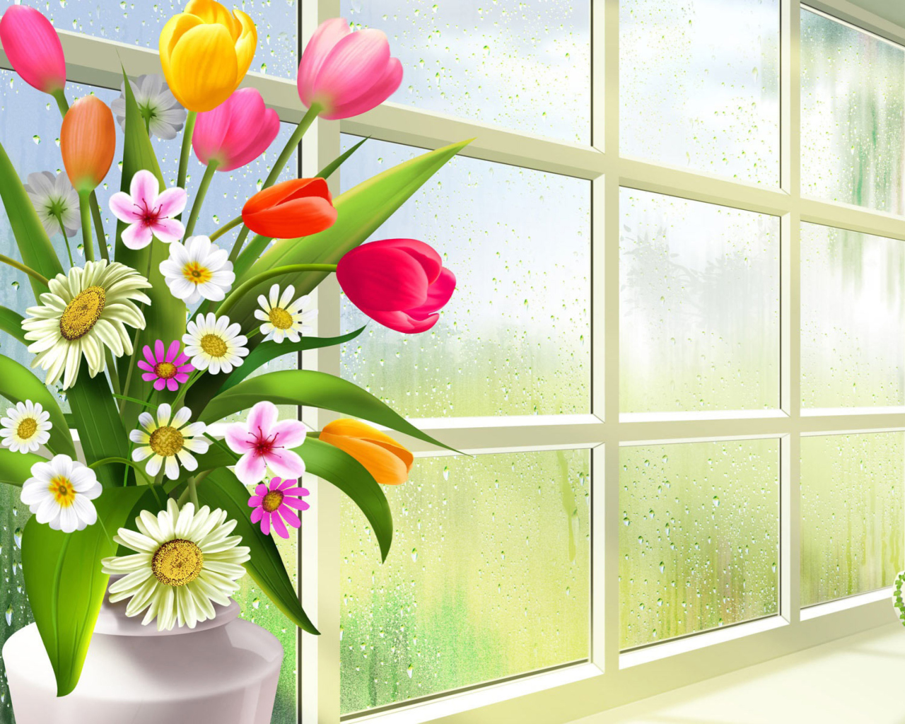 Das Summer Flowers Illustration Wallpaper 1280x1024