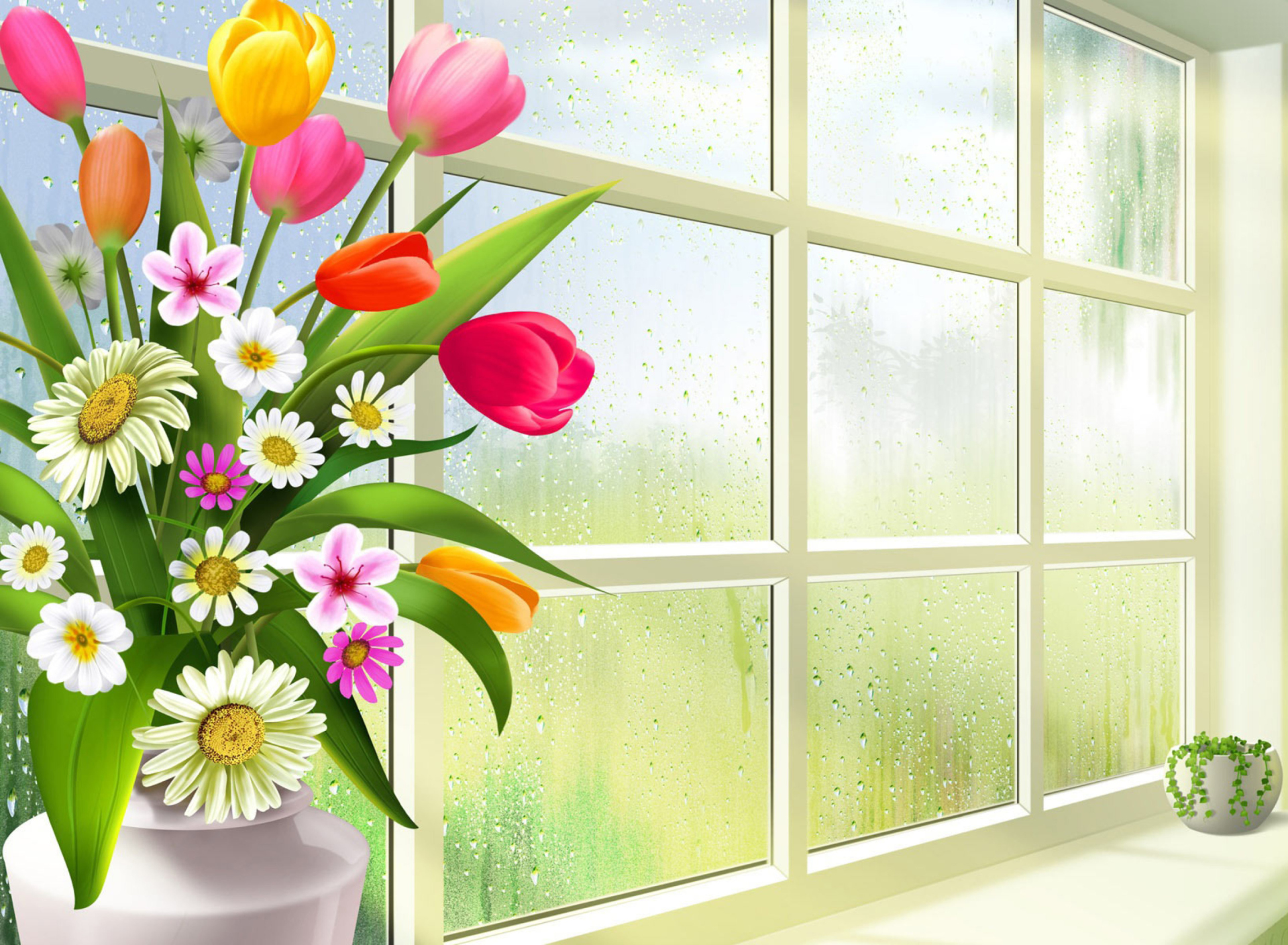 Обои Summer Flowers Illustration 1920x1408