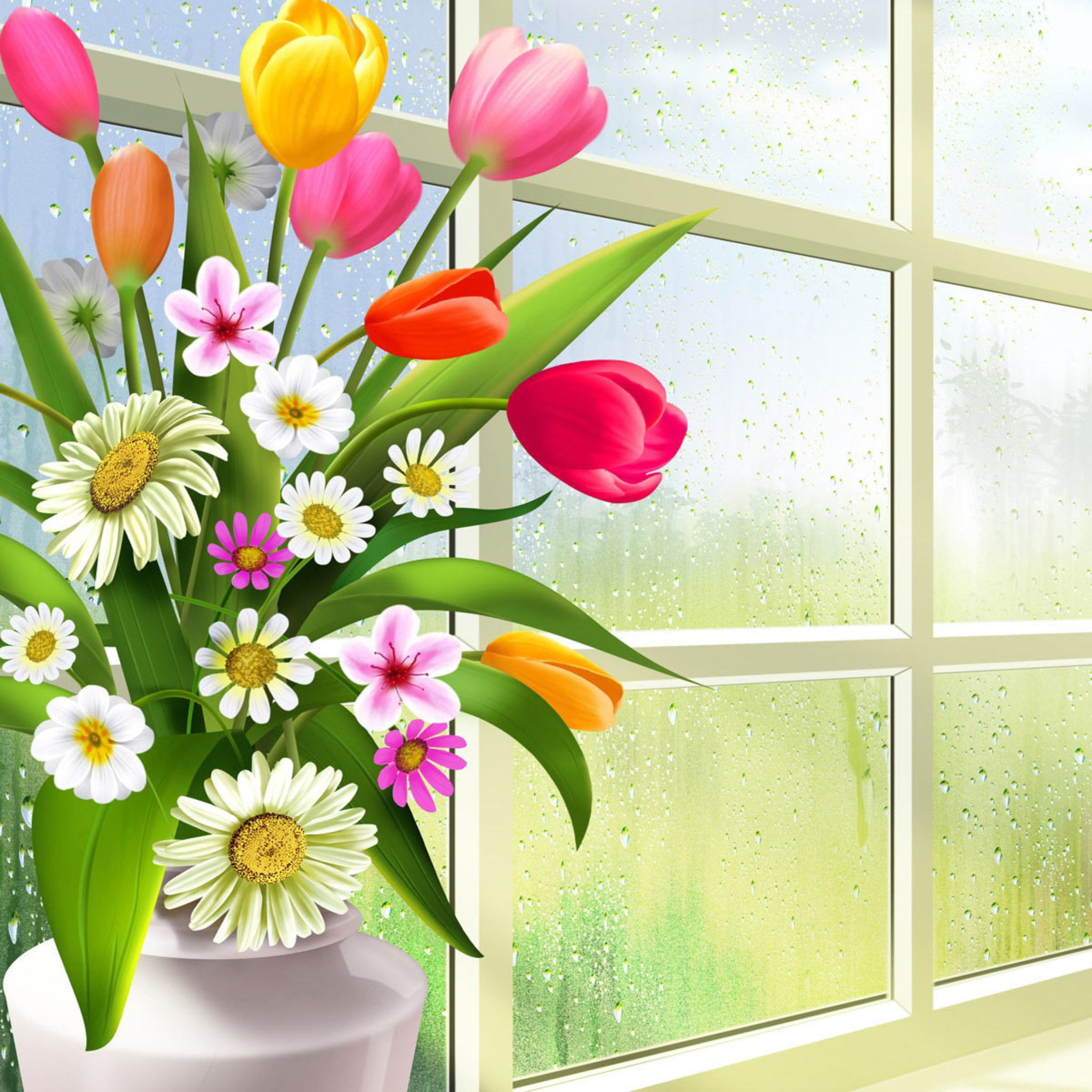 Das Summer Flowers Illustration Wallpaper 2048x2048