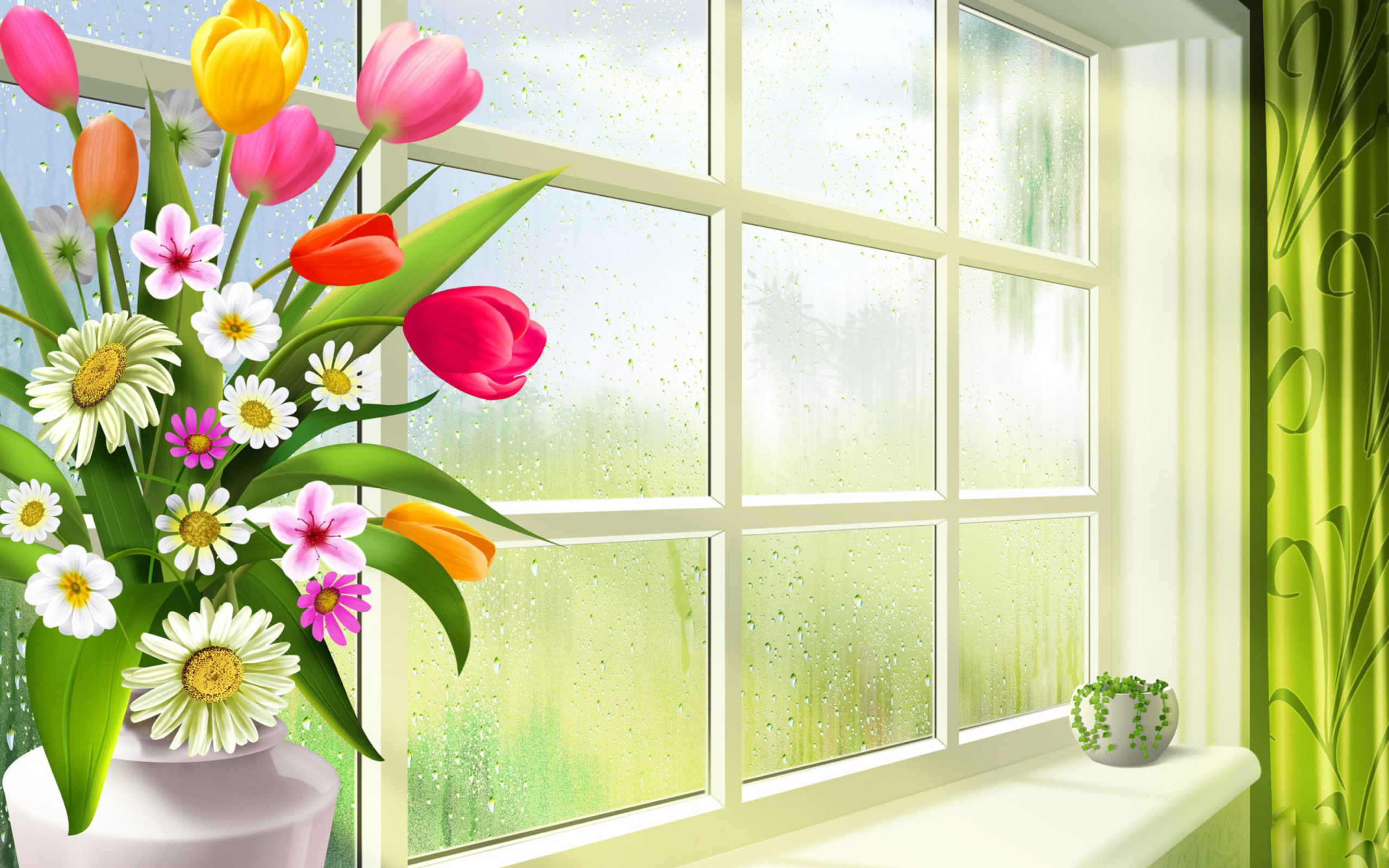 Обои Summer Flowers Illustration 2560x1600