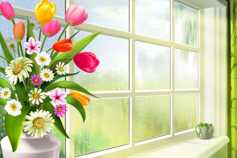 Обои Summer Flowers Illustration 480x320