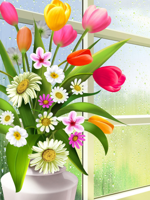 Screenshot №1 pro téma Summer Flowers Illustration 480x640
