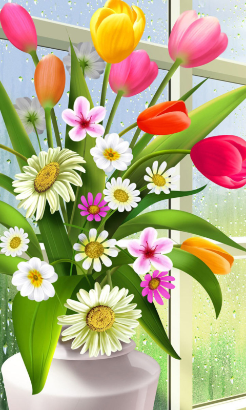 Summer Flowers Illustration wallpaper 480x800