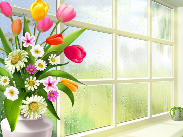 Das Summer Flowers Illustration Wallpaper 640x480