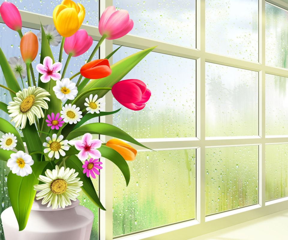 Das Summer Flowers Illustration Wallpaper 960x800
