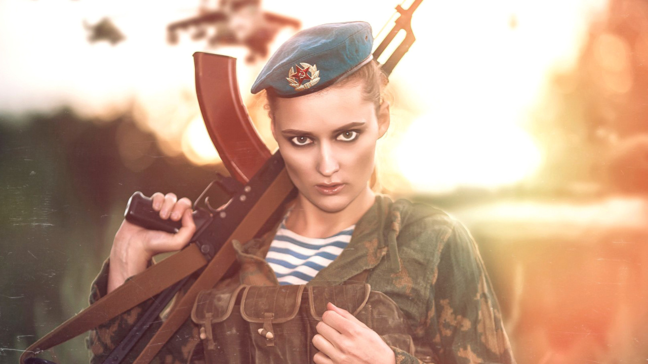 Russian Girl and Weapon HD wallpaper 1280x720