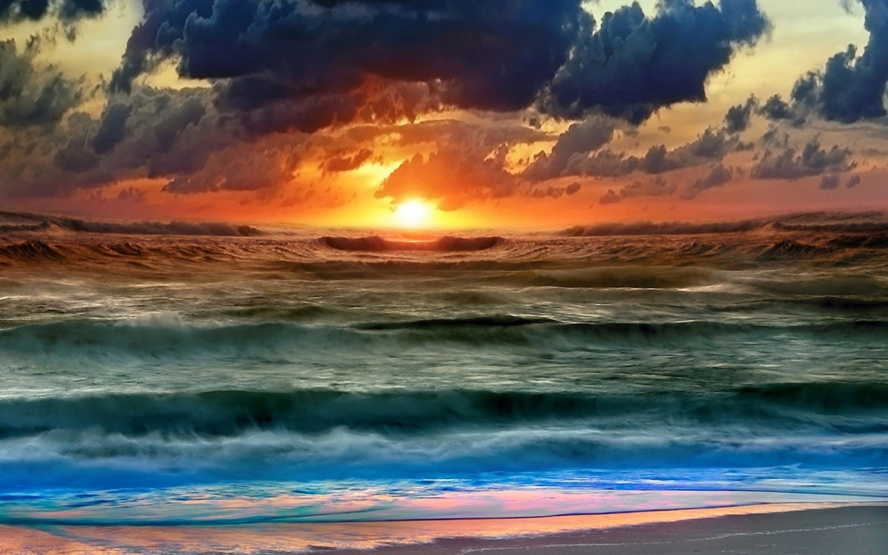 Das Colorful Sunset And Waves Wallpaper 1280x800