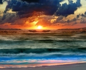 Fondo de pantalla Colorful Sunset And Waves 176x144