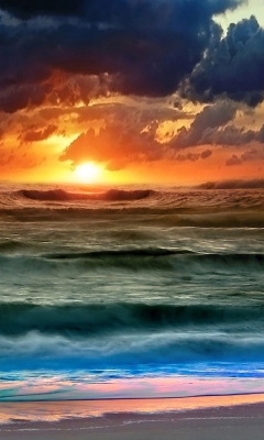 Обои Colorful Sunset And Waves 240x400