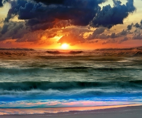 Das Colorful Sunset And Waves Wallpaper 480x400