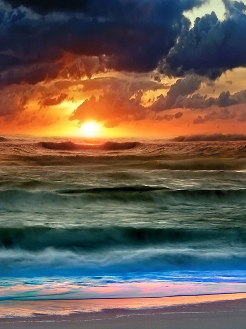 Colorful Sunset And Waves wallpaper 480x640