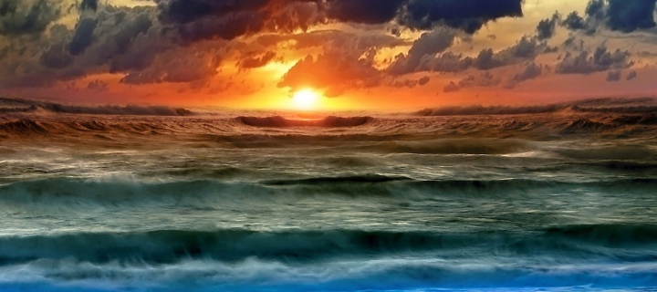 Colorful Sunset And Waves wallpaper 720x320