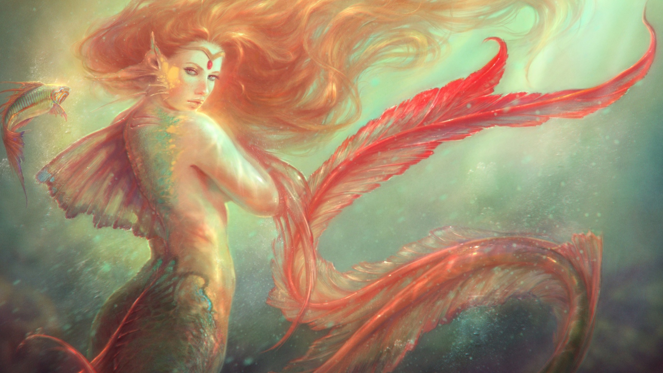 Mermaid Painting wallpaper 1366x768