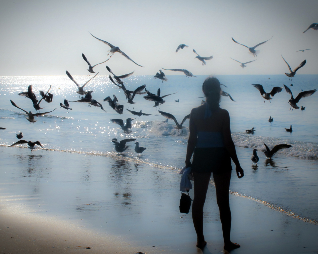 Screenshot №1 pro téma Girl And Seagulls 1280x1024