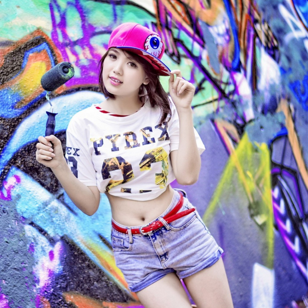Cute Asian Graffiti Artist Girl wallpaper 1024x1024