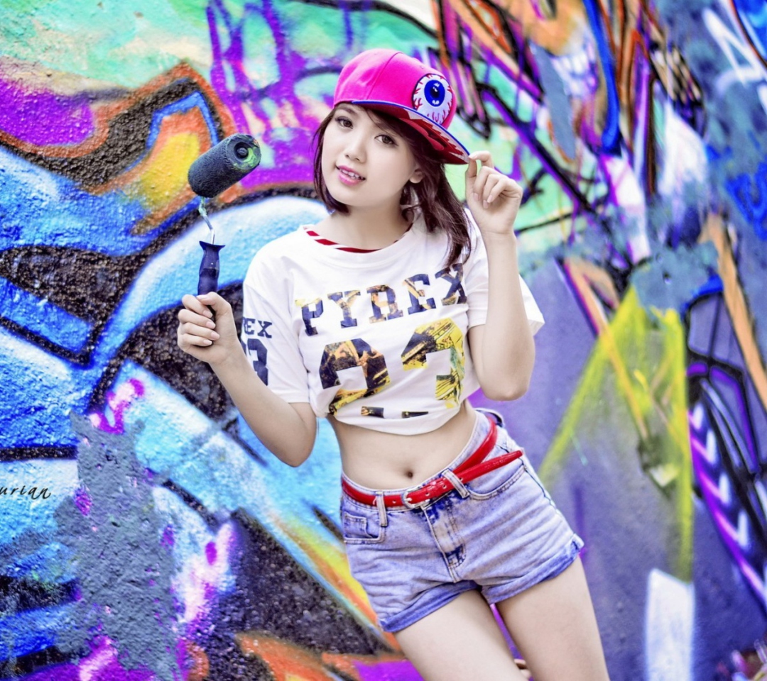 Обои Cute Asian Graffiti Artist Girl 1080x960