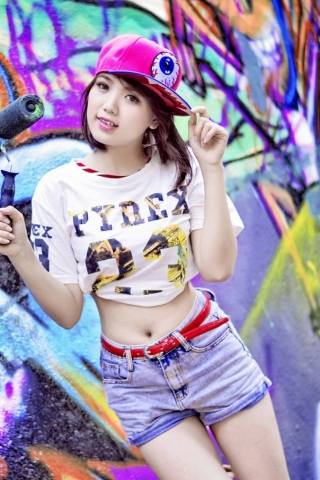 Cute Asian Graffiti Artist Girl wallpaper 320x480