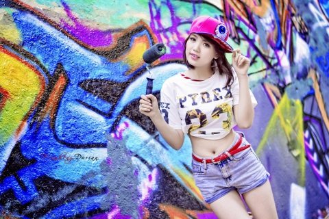 Cute Asian Graffiti Artist Girl wallpaper 480x320