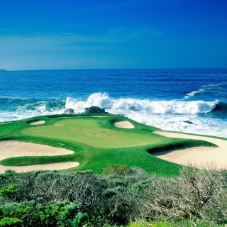 Kostenloses Golf Field By Sea Wallpaper für 208x208