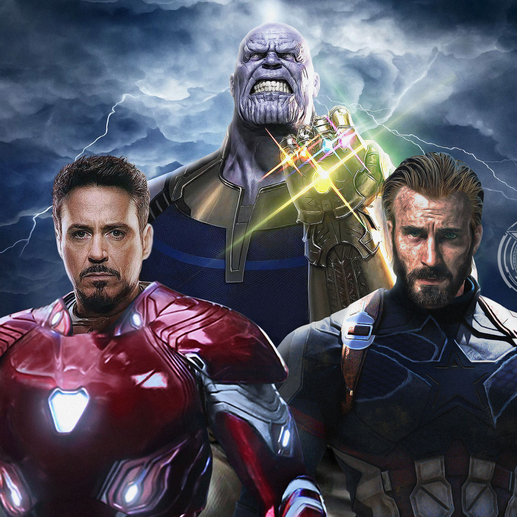 Fondo de pantalla Avengers Infinity War with Captain America, Iron Man, Thanos 1024x1024