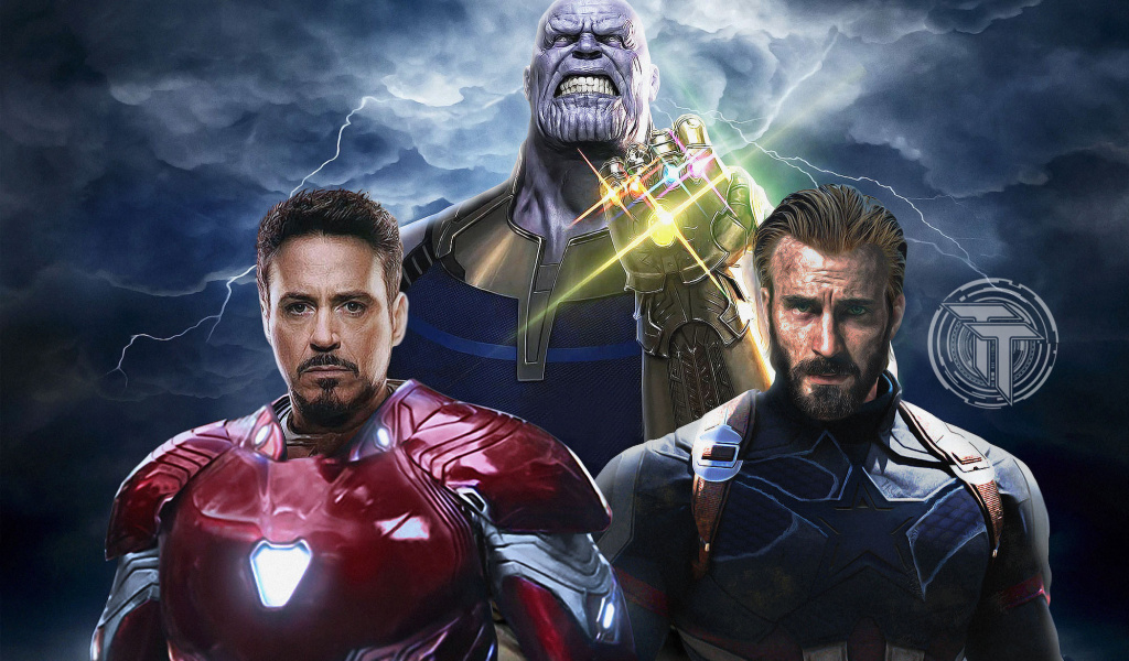 Avengers Infinity War with Captain America, Iron Man, Thanos wallpaper 1024x600