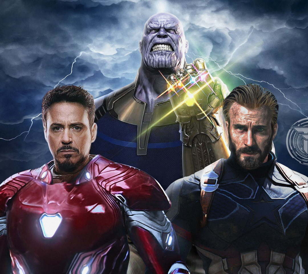 Fondo de pantalla Avengers Infinity War with Captain America, Iron Man, Thanos 1080x960