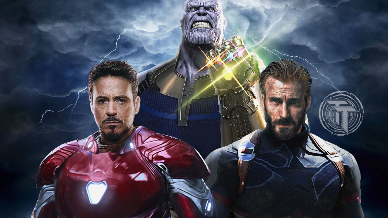 Fondo de pantalla Avengers Infinity War with Captain America, Iron Man, Thanos 1280x720