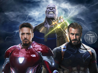 Avengers Infinity War with Captain America, Iron Man, Thanos wallpaper 320x240