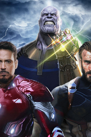 Avengers Infinity War with Captain America, Iron Man, Thanos wallpaper 320x480