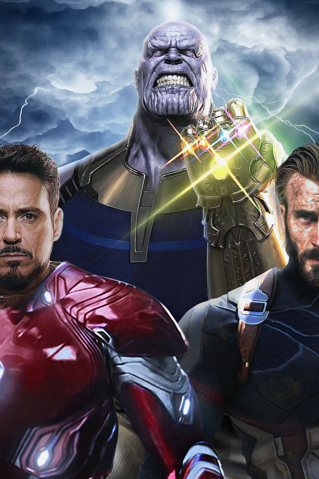 Avengers Infinity War with Captain America, Iron Man, Thanos wallpaper 640x960