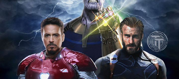 Avengers Infinity War with Captain America, Iron Man, Thanos wallpaper 720x320