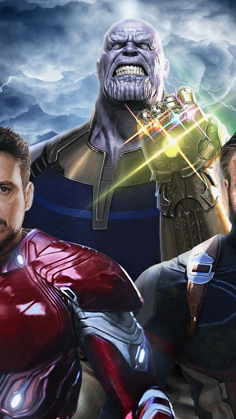 Fondo de pantalla Avengers Infinity War with Captain America, Iron Man, Thanos 750x1334