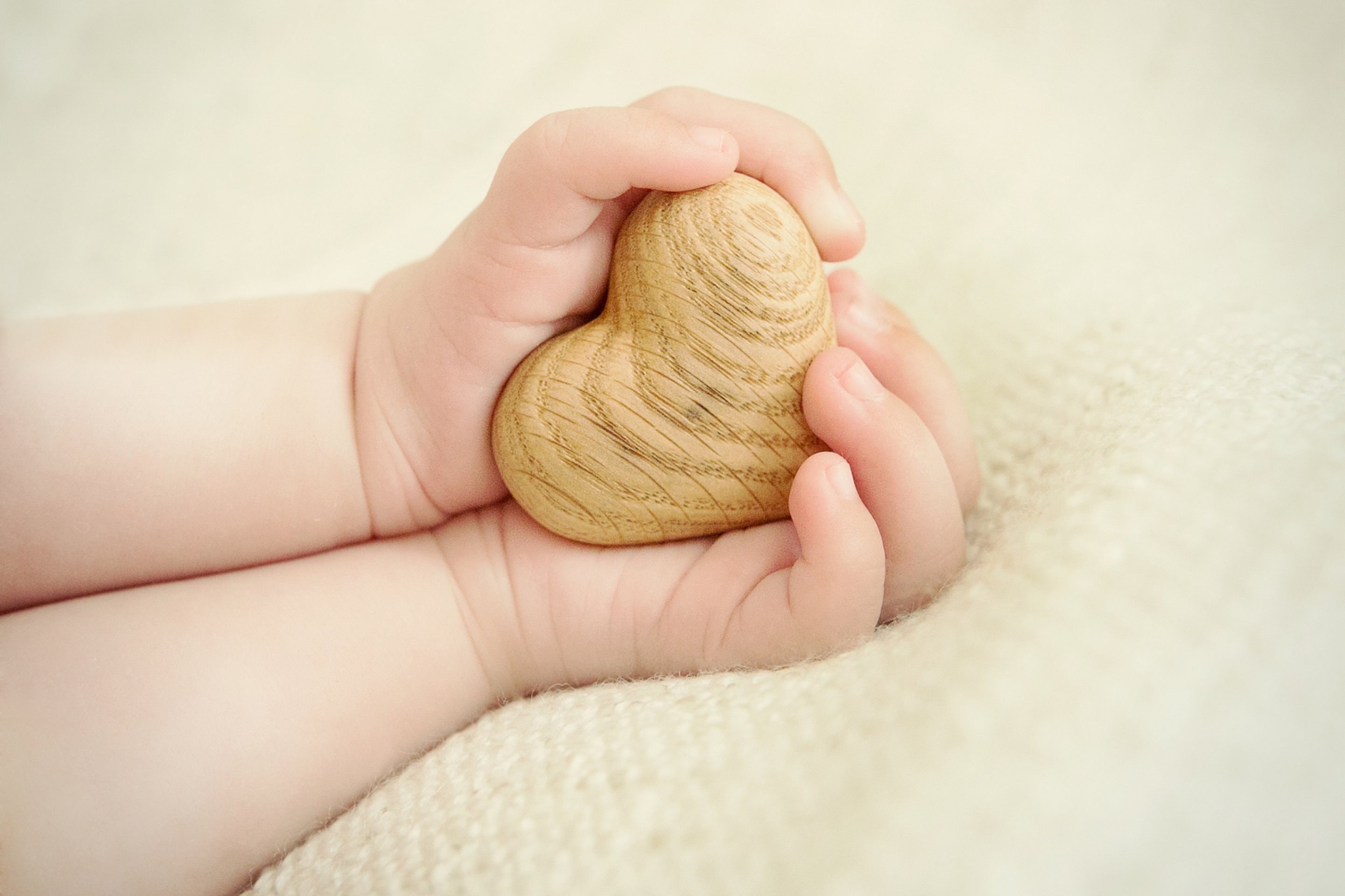 Обои Little Wooden Heart In Child's Hands 2880x1920