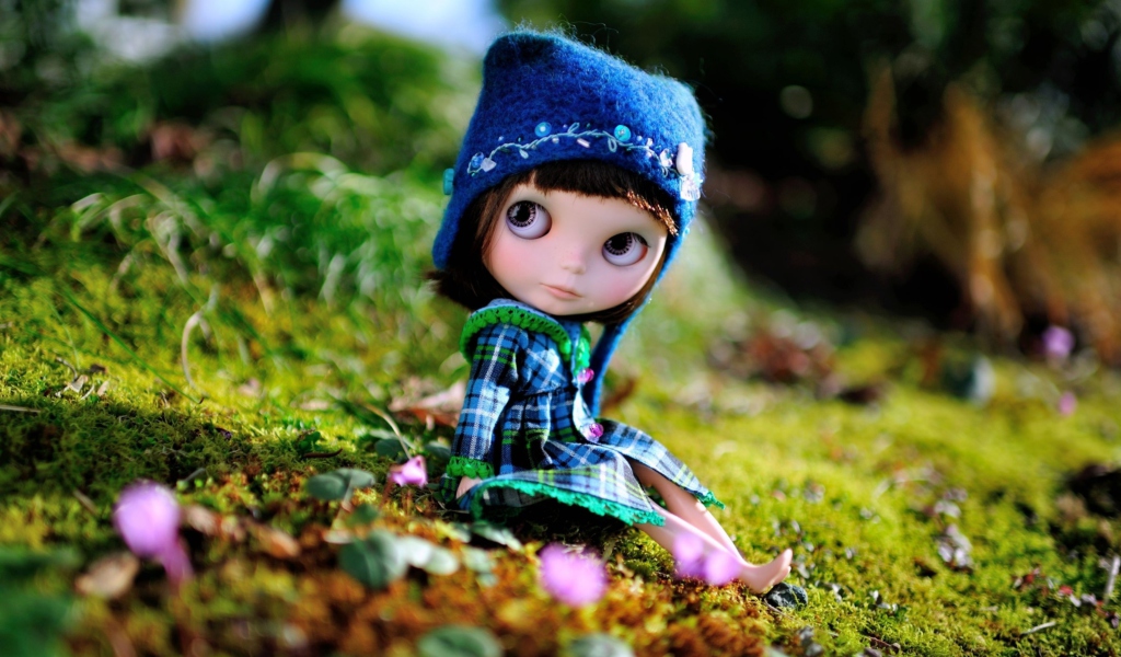 Cute Doll In Blue Hat wallpaper 1024x600