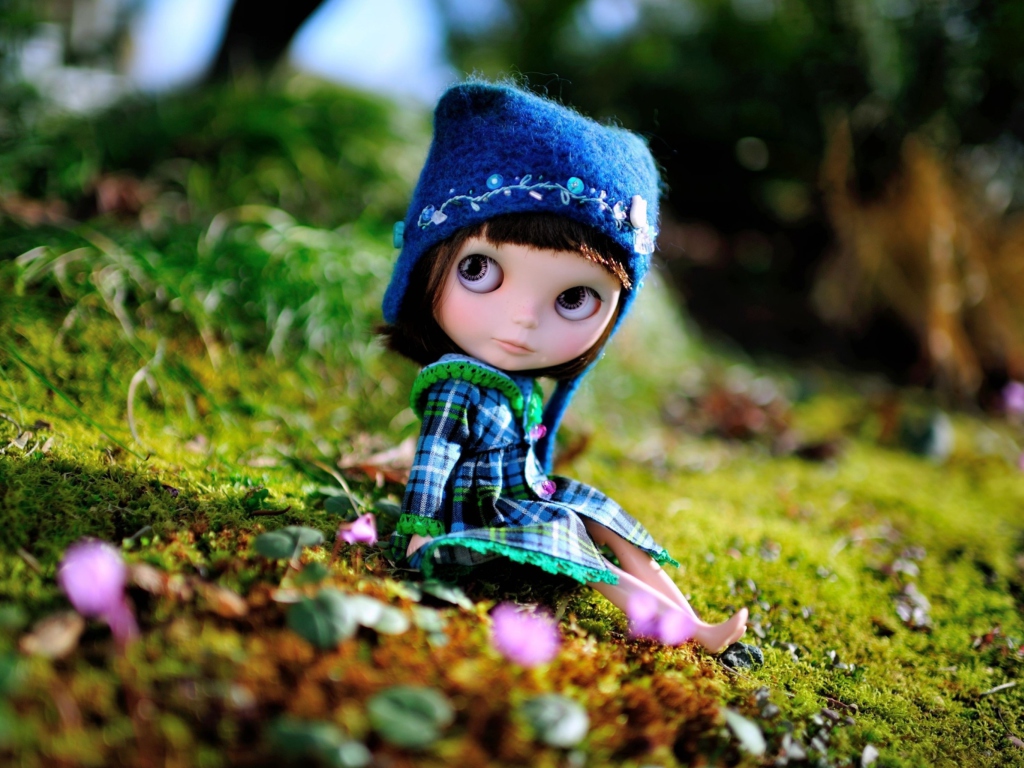 Das Cute Doll In Blue Hat Wallpaper 1024x768